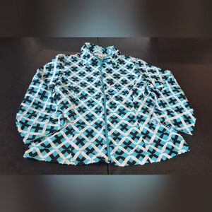 RAFAEL Women's 16 Textured Turquoise Blue Black White Geometric Zip Front Jacket